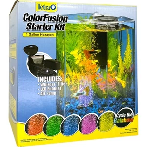 Tetra ColorFusion 1-Gal Hexagon Aquarium Starter Kit LED Bubbler Whisper Filter - Picture 1 of 5