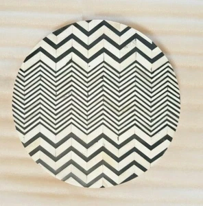 Antique Handmade Bone Inlay Table Top Black & White Color Zig Zag Design - Picture 1 of 7