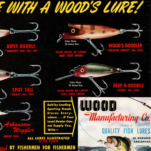 1948 FISHING Lures WOOD Arkansas Dipsy Doodle Full Color Page Vintage