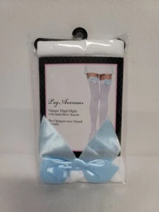 Leg Avenue White Opaque Thigh Highs With Blue Satin Bow Wizard Of Oz Halloween - Picture 1 of 2