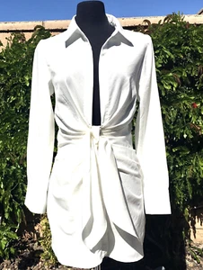 Nasty Gal Never Tie Down Shirt Dress White SZ.6 V neck line Long sleeves-NWT - Picture 1 of 9