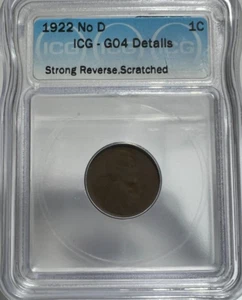 1922 NO D LINCOLN WHEAT PENNY SMALL CENT 1C ICG GOOD G - Picture 1 of 8