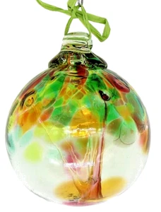 Kitras Art Glass Tree Ornament - Hand Made 3" Hanging Blown Glass Ball Globe - Picture 1 of 10