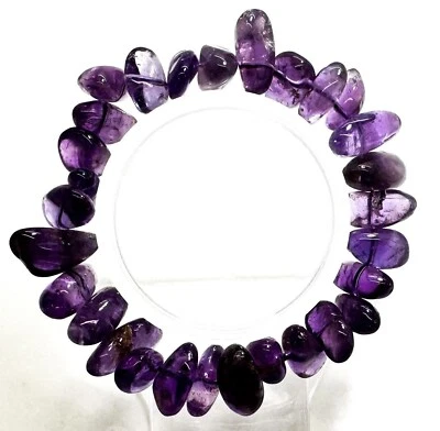 Natural Purple Amethyst Gemstone Chips 7" Handmade Beaded Bracelet PGB241 - Image 1 of 2
