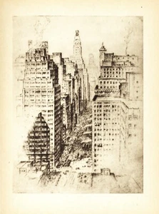 Anton Schutz Radierung "Seventh Avenue Canyon" von 1939 - Bild 1 von 6