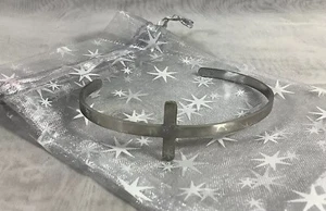 Catholic Stainless Steel Cross Bracelet Religious Cuff Bangle - Picture 1 of 6