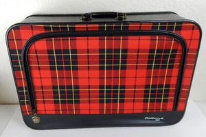 Vintage Fleetwood 500 Red Black & Yellow Plaid Suitcase 15" X 22" - Picture 1 of 12