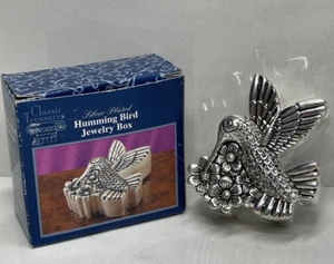 Vintage Silver Plated Hummingbird Trinket Jewelry Box Flowers Classic Treasures - Picture 1 of 19