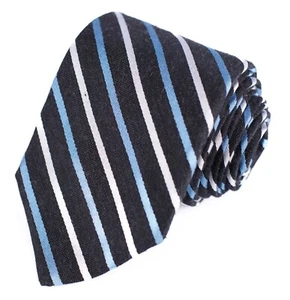 TOM JAMES Men's Repp Tie Black Blue Silver Extra Long Necktie 60"+ Long x 3.5"W - Picture 1 of 5