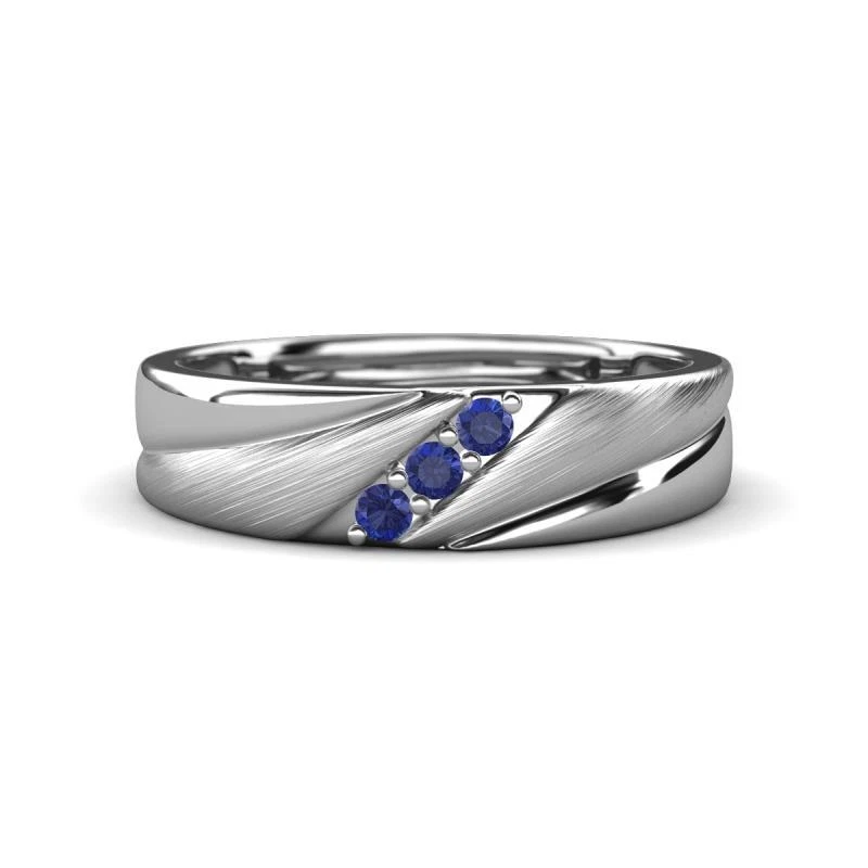Round Iolite Men Three Stone Wedding Band(6.00 mm) in 14K Gold JP: 322403 - Image 1 of 1