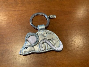 NEU Coach Metallic Silber/Rosa Leder Maus Schlüsselanhänger/Schlüsselring/Tasche Charm - Bild 1 von 4