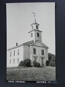 Foto postal real vintage de la iglesia del Congreso de Whiting Vermont VT RPPC de los años 50 - Imagen 1 de 2