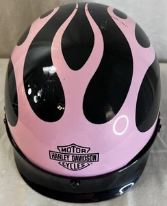 Harley Davidson Women’s Helmet Large 59-60 cm Black With Pink Flames - Picture 1 of 14
