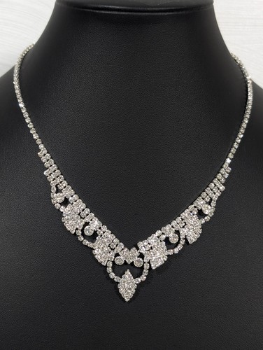 VETEMENTS Collana tennis strass trasparenti tono argento sposa matrimonio sera glam 20"