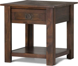 Monroe Solid Acacia Wood 22 Inch Wide Square Rustic End Side Table in Distressed - Picture 1 of 12