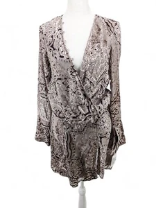 ASOS Design Women's Bias Cut Drape Mini Dress Paisley Velvet Boho Beige sz 6 - Picture 1 of 10