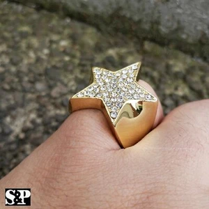 Hip Hop Fashion Cubic Zirconia Rapper Iced Shiny Star Bling Pinky Ring SIZE 8~12 - Picture 1 of 2
