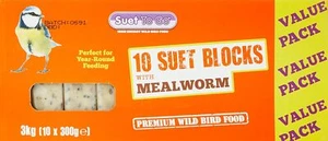 Suet To Go Mealworm Suet Block Wild Bird Treat - Pack of 10x300g