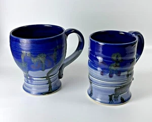 Tazzine da caffè Marty North Pottery blu Key West smalto artigianali lotto di 2 - Foto 1 di 12