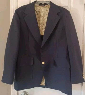 Jaqueta social média vintage Higgins sob medida EUA azul marinho forro amarelo  - Imagem 1 de 4