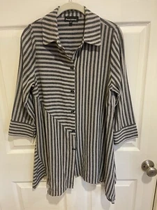Top túnica para mujer Ronnie Salloway talla mediana M negra gris a rayas Lagenlook - Imagen 1 de 7