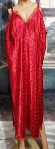 Jaclyn Smith Red Hearts Lace Trim Nightgown 4X Side Slits Sleeveless - Picture 1 of 7