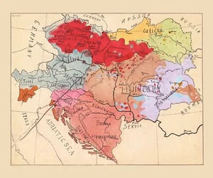 1918 mapa de grupos étnicos austrohúngaros - Imagen 1 de 2