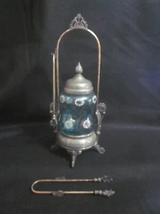 Pinzas antiguas victorianas PAIRPOINT #600 ricino pintado a mano vidrio azul 2pr - Imagen 1 de 22