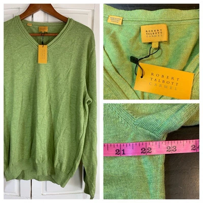 NWT Robert Talbott Carmel Luxury Sweater Men Large Green Pima Cotton V Neck Peru - Image 1 of 4
