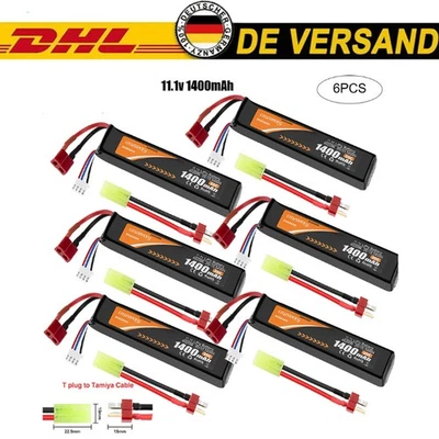 6 x 11,1V 1400mAh 30C Airsoft Hobby LiPo Akku Wiederaufladbarer Deans T Stecker - Bild 1 von 4