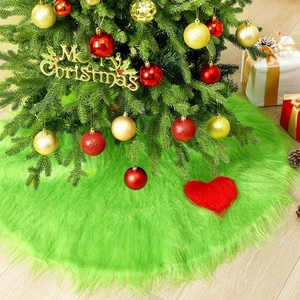 35 Inch Christmas Tree Skirt Lime Green Mat Faux Fur Large Xmas Tree Skirts C... - Picture 1 of 7