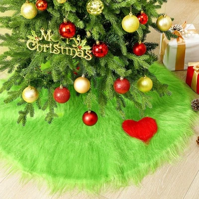 35 Inch Christmas Tree Skirt Lime Green Mat Faux Fur Large Xmas Tree Skirts C... - Image 1 of 4