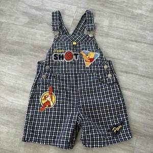 Vtg Winnie The Pooh Super Shot Basketball Overall Shorts Plaid 24mnths GUC** - Imagen 1 de 15