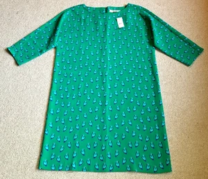 NWT $79 Womens Dress-ANN TAYLOR LOFT-green/blue bird silky shift Cottagecore-M - Picture 1 of 5