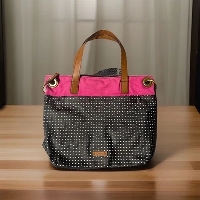 Bolso de Mano Fossil Único Negro/Rosa Lona Recubierta a Lunares 15X12 pulgadas Foto 1 de 4
