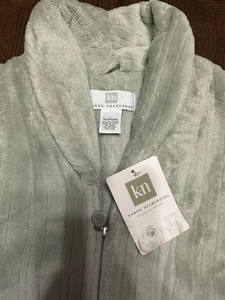 Karen Neuburger L salbeigrün Fleece Full Zip Morgenmantel Hausmantel Taschen Komfort NEU - Bild 1 von 5