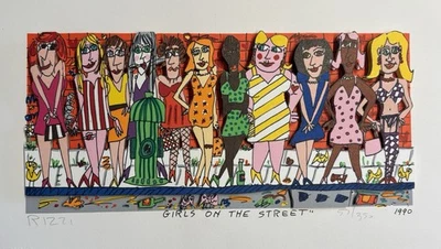 James Rizzi: original 3D "GIRLS ON THE STREET", handsigniert, vergriffen, 1990 - Bild 1 von 4