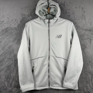New Balance Full Zip Hoodie Jacket Grey Size L Large Softshell Fleece Lined - Picture 1 of 8
