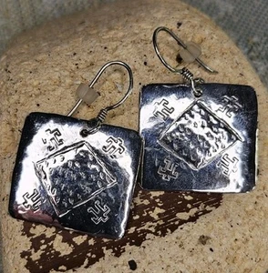 Southwest Style STERLING SILVER Square Concho Dangle EARRINGS ๐บ925 Pictograph - Picture 1 of 10