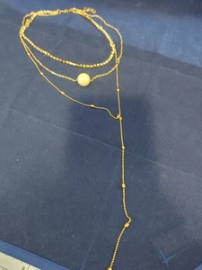 Gold color- Faux Pearl layered Necklace 15" (10954) - Picture 1 of 8