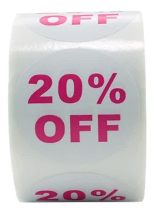 54 rollos de etiquetas de descuento "20% OFF" (500 etiquetas/rollo, 1,5" de diámetro) ¡Sin BPA! - Imagen 1 de 2