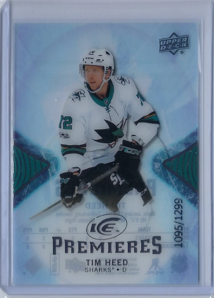 2017-18 Upper Deck Ice Premieres Tim Heed Rookie 1095/1299 San Jose Sharks #110 - Image 1 of 2