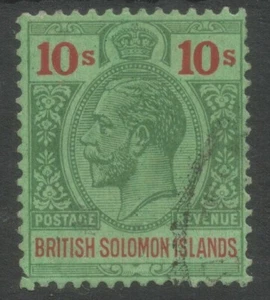 Isole Salomone britanniche SG52 il 1925 GV 10/- verde e rosso/smeraldo pallido fine usato - Foto 1 di 2