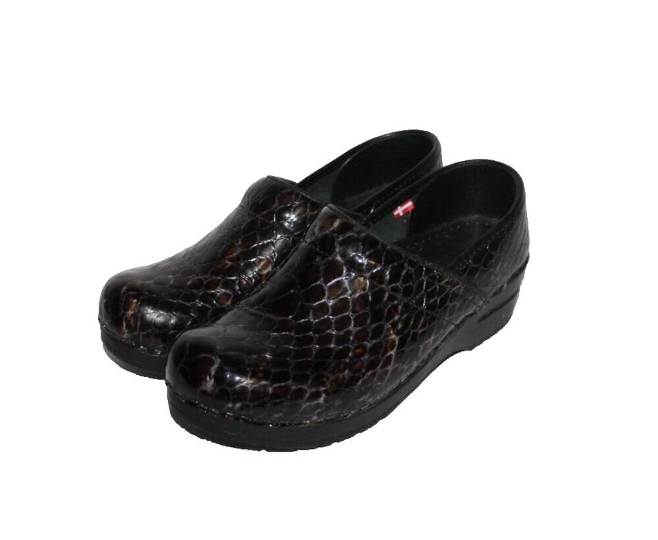 Sanita Womens Original Danish Clogs SIZE 39 US 8 Brown/Gray/Shiny Career Slip On - Imagem 1 de 4