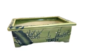 De Colección Japón Cerámica Verde/Blanca Planta Maceta/Jarrón Flor de Cerezo Rama 3" Oriental - Imagen 1 de 10
