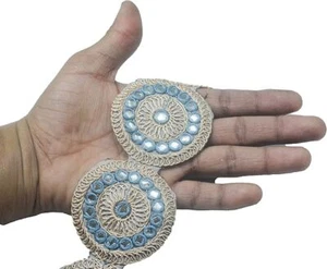 Round Mirror Net Flower Designed with Zari Lace For Decoration & Crafts  8.5Mtr - Picture 1 of 20