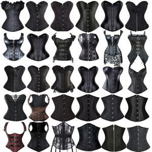 Sexy Bustier Overbust Lace Up Women Boned Corset Top Steampunk Basques Lingerie