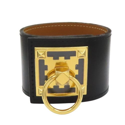 HERMÈS Bracciale HERMES Creneau vitello nero placcato oro