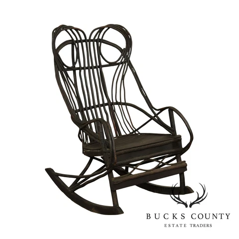 Antique Rustic Old Willow Bent Wood Rocker, Rocking Armchair Cover
