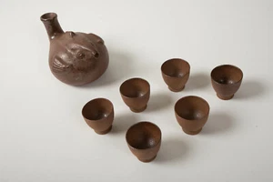 Blow Fish Saki Set (A2L) Pottery Tea Puffer Decanter & Cups Pot Kettle Asian - Picture 1 of 8